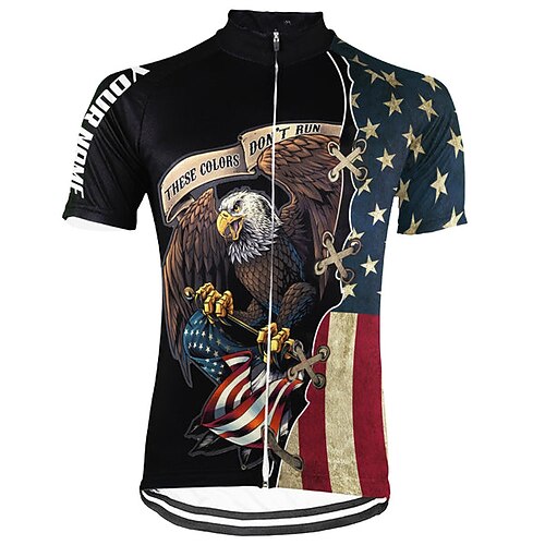

21Grams Men's Cycling Jersey Short Sleeve Bike Top with 3 Rear Pockets Mountain Bike MTB Road Bike Cycling Breathable Quick Dry Moisture Wicking Reflective Strips Black American / USA Polyester