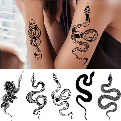

5PCS Waterproof Temporary Tattoo Sticker Creative Crawling Black Snake Personality Flash Tatto Fake Tatoo For Girl Women Men