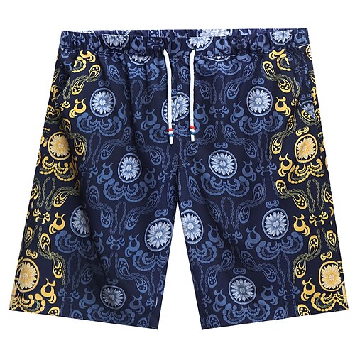 

Men's Ethnic Style Retro Vintage Shorts Beach Shorts Elastic Drawstring Design Print Knee Length Pants Sports Outdoor Casual Graphic Prints Flower / Floral Comfort Breathable Mid Waist Blue M L XL