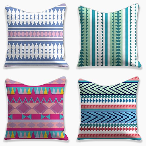 

Bohemian Geometry Double Side Cushion Cover 4PC Soft Decorative Square Throw Pillow Cover Cushion Case Pillowcase for Bedroom Livingroom Superior Quality Machine Washable Indoor Cushion for Sofa Couch Bed Chair