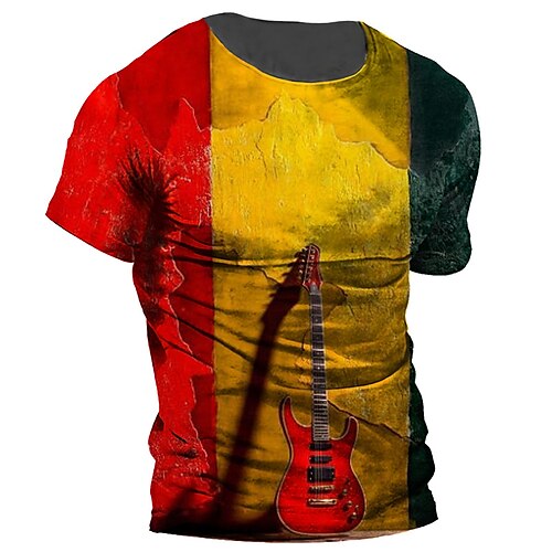 

Men's Unisex T shirt 3D Print Color Block Graphic Prints Guitar Crew Neck Street Daily Print Short Sleeve Tops Casual Designer Big and Tall Sports Yellow