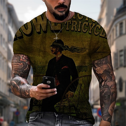 

Men's T shirt 3D Print Graphic Human Letter Crew Neck Casual Daily Print Short Sleeve Tops Fashion Vintage Designer Big and Tall Army Green Brown
