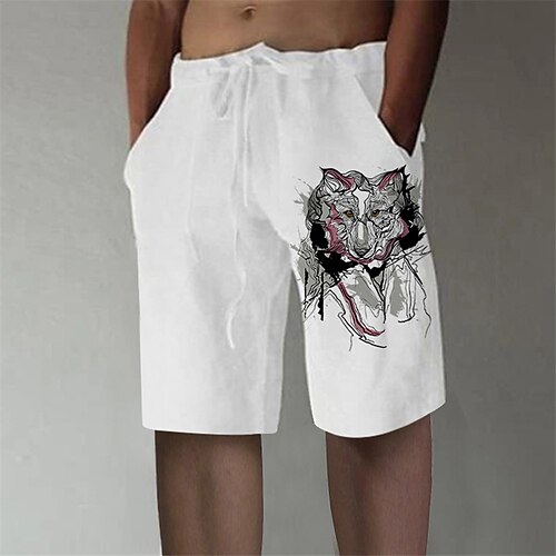 

Men's Stylish Casual Straight Shorts Elastic Waist Print Short Pants Sports Outdoor Daily Graphic Prints Animal Cotton Blend Comfort Breathable Mid Waist White M L XL XXL 3XL / Summer / Beach