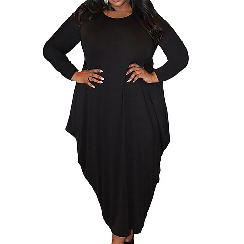 

Women's Plus Size Casual Dress Solid Color Crew Neck Long Sleeve Fall Winter Casual Maxi long Dress Daily Vacation Dress