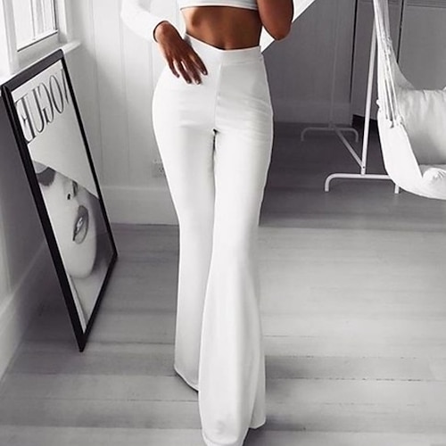 

Women's Casual / Sporty Athleisure Flare Chinos Bell Bottom Wide Leg Full Length Pants Weekend Yoga Stretchy Plain Comfort Mid Waist Slim White Black Blue Wine Coffee S M L XL