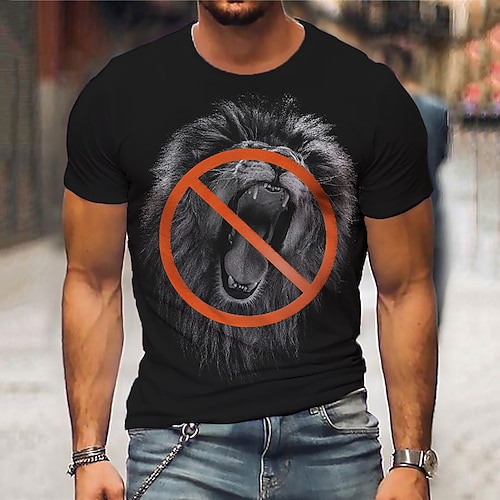 

Men's Unisex T shirt 3D Print Graphic Prints Lion Crew Neck Street Daily Print Short Sleeve Tops Casual Designer Big and Tall Sports Black