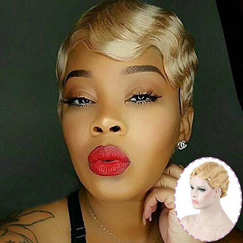 

Brazilian Short Pixie Cut Human Hair Wigs Finger Waves Hairstyles For Black Women Full Machine Made Wigs Short Burgundy 27# 99j Wigs