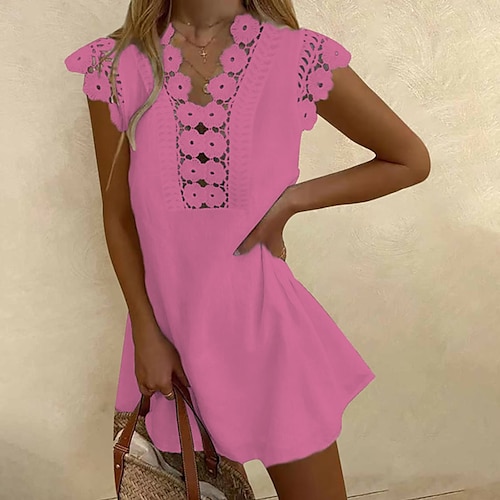 

Women's Casual Dress Mini Dress Black Blue Pink Sleeveless Floral Embroidered Spring Summer V Neck Weekend 2022 S M L XL XXL