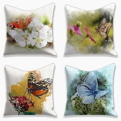 

Butterfly Bush Double Side Cushion Cover 4PC Soft Decorative Square Throw Pillow Cover Cushion Case Pillowcase for Bedroom Livingroom Superior Quality Machine Washable Indoor Cushion for Sofa Couch Bed Chair