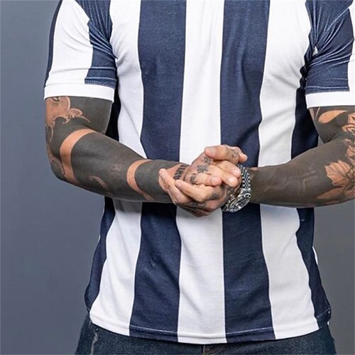 

Men's T shirt Hot Stamping Striped Crew Neck Street Casual Print Short Sleeve Tops Fashion Comfortable Sports Blue Light Blue