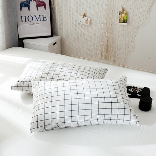 

White Grid Pattern Pillow Shams Protector Ultra Soft Pillow Covers for All Season 2 Pieces Breathable Micro Fiber Pillowslip for Adult Kids Boys Girls, No Pillow