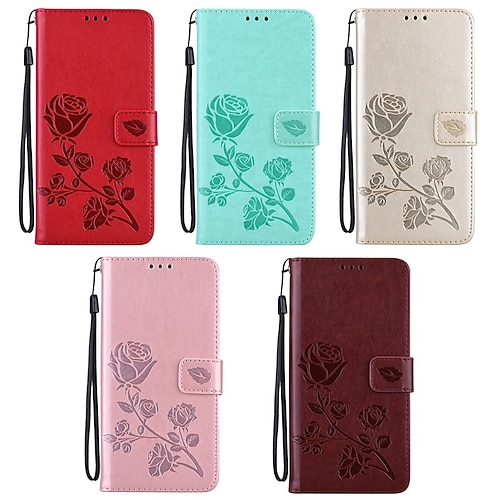 

Phone Case For Apple Wallet Card iPhone 13 Pro Max 12 Mini 11 X XR XS Max 8 7 Shockproof with Wrist Strap Card Holder Slots Solid Colored Flower PU Leather