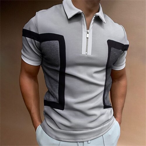 

Men's Collar Polo Shirt Golf Shirt Quarter Zip Polo Color Block Turndown Gray Street Casual Short Sleeve Zipper Clothing Apparel Sports Fashion Classic Comfortable / Summer / Summer