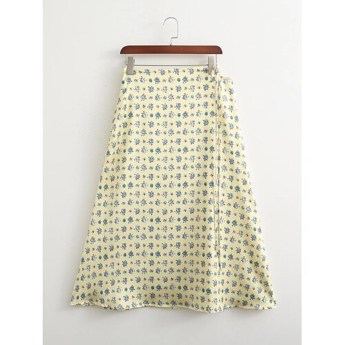 

Women's Vintage Skirts Daily Festival Floral / Botanical Ruched Yellow S M L