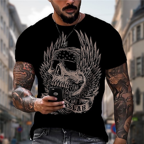 

Men's Unisex T shirt 3D Print Graphic Prints Skull Crew Neck Street Daily Print Short Sleeve Tops Casual Designer Big and Tall Sports Black