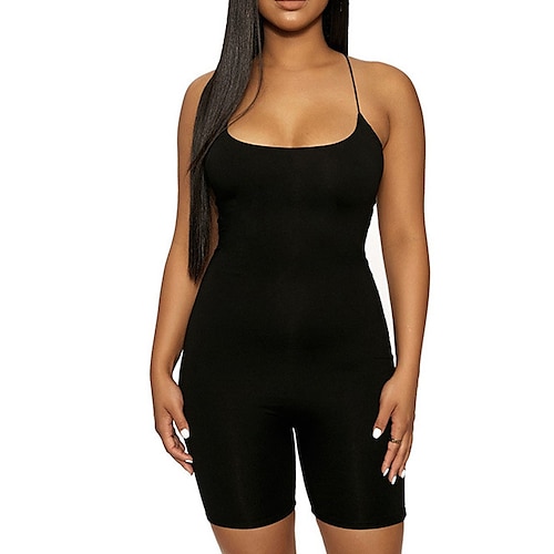 

Women's Romper Backless Solid Color Square Neck Active Sport Daily Regular Fit Sleeveless Black S M L Spring