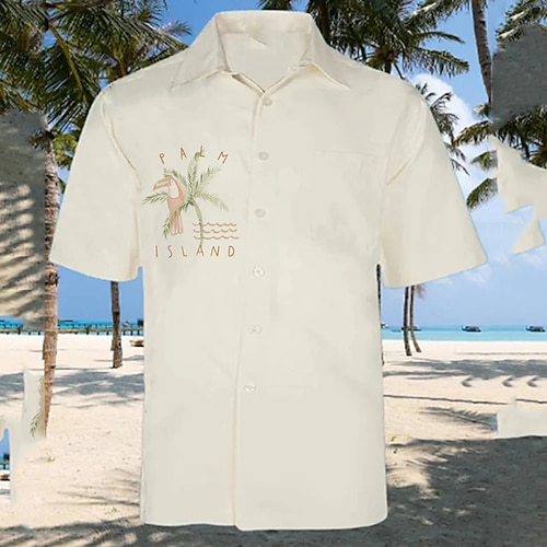 

Men's Shirt Tree Turndown Street Casual Button-Down Short Sleeve Tops Casual Fashion Breathable Comfortable White
