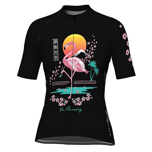 

21Grams Women's Short Sleeve Cycling Jersey Black Flamingo Bike Top Mountain Bike MTB Road Bike Cycling Spandex Polyester Breathable Quick Dry Moisture Wicking Sports Clothing Apparel / Athleisure
