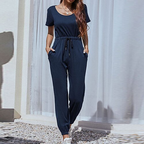 

Mujer Mono Bolsillo Correa Color sólido Cuello Barco Ropa de calle Calle Diario Ajuste regular Manga Corta Verde Ejército Azul Marino Negro S M L Primavera