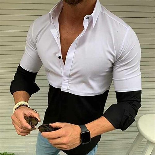 

Men's Shirt Color Block Turndown Street Casual Button-Down Long Sleeve Tops Casual Fashion Breathable Comfortable Black / White / Spring / Summer