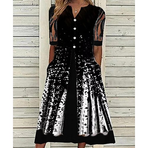 

Women's A Line Dress Knee Length Dress Black Short Sleeve Print Print Summer V Neck Vintage 2022 S M L XL XXL 3XL