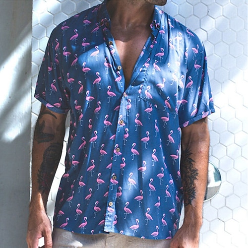 

Men's Shirt Graphic Shirt Animal Turndown Blue Print Outdoor Street Short Sleeve Button-Down Clothing Apparel Fashion Designer Casual Breathable