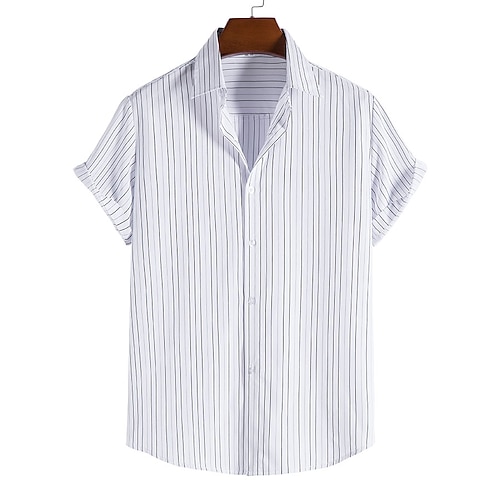 

Men's Tuxedo Shirts Casual Shirt Shirt Striped Turndown Street Casual Print Short Sleeve Tops Casual Classic Hawaiian Gentleman Black / White