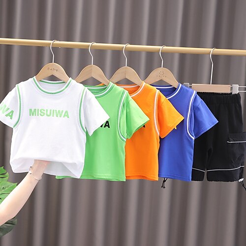 

Kids Boys T-shirt Shorts Clothing Set 2 Pieces Short Sleeve Green Blue White Letter Ruched Print Street Outdoor Active Daily Regular 1-5 Years