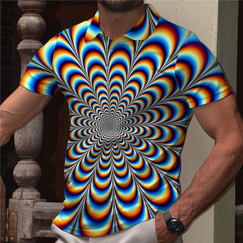 

Men's Collar Polo Shirt Golf Shirt Optical Illusion Turndown Rainbow 3D Print Casual Daily Short Sleeve Button-Down Print Clothing Apparel Fashion Designer Casual Breathable / Sports