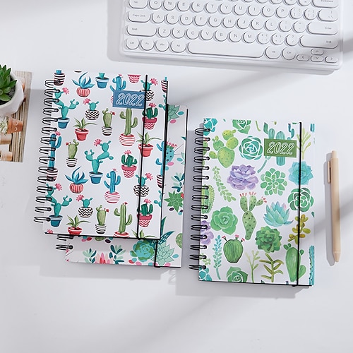 

2022 Spiral Twin-Wire Binding Daily Weekly Monthly A5 5.8×8.3 Inch A6 4.1×5.8 Inch Classic Paper Hardcover Elastic Closure Agenda Strap Design Planner 330 Pages for School Office Student