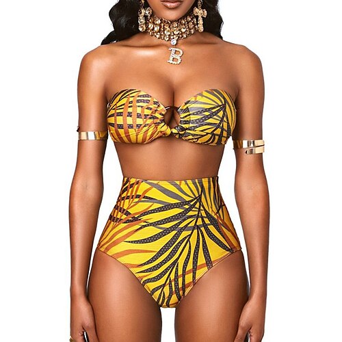 

Women's Swimwear Bikini 2 Piece Normal Swimsuit Open Back Printing High Waisted Graphic Green Blue Purple Yellow V Wire Bathing Suits Sexy Vacation Fashion / Modern / New / Padless