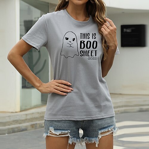 

Women's T shirt Graphic Letter Print Round Neck Basic Tops Green Blue White