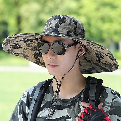 

Men's Sun Hat Fishing Hat Hiking Hat Boonie hat Wide Brim Summer Outdoor UV Sun Protection Sunscreen UV Protection Breathable Hat Camouflage ArmyGreen camouflage (dark grey) camouflage (khaki) for