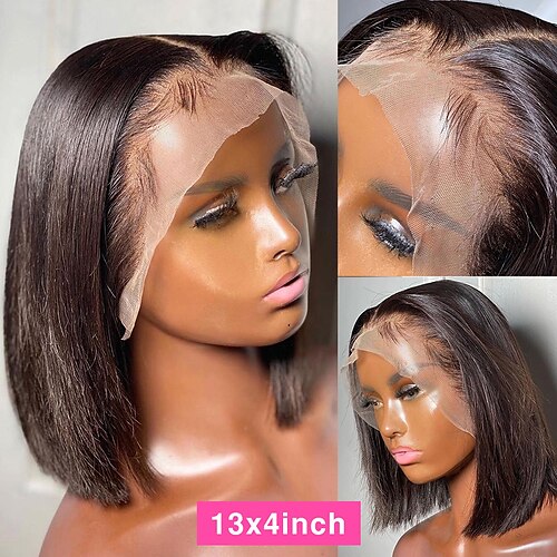 

Short Bob Brazilian 13x4 Lace Front Wig Human Hair For Black Women 8-16 Inch Transparent Bob Human Hair Wigs 150%/180% Density Pre Plucked Straight 4x4 Closure Bob Wigs