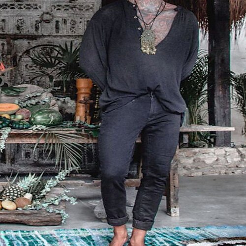 

Men's Shirt Solid Color Turndown Street Casual Button-Down Long Sleeve Tops Casual Fashion Breathable Comfortable Black