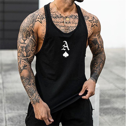

Men's Undershirt Graphic Poker Crew Neck Black Hot Stamping Street Casual Sleeveless Print Clothing Apparel Sports Fashion Comfortable / Summer / Summer