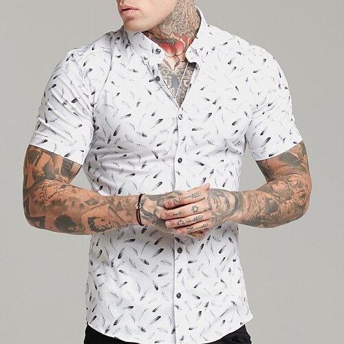 

Men's Shirt Graphic Turndown Street Casual Button-Down Print Short Sleeve Tops Business Casual Fashion Streetwear White