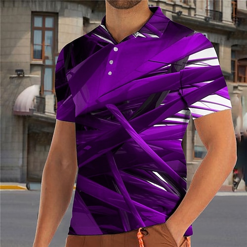 

Men's Collar Polo Shirt Golf Shirt Optical Illusion Turndown Purple 3D Print Casual Daily Short Sleeve Button-Down Print Clothing Apparel Fashion Designer Casual Breathable / Sports