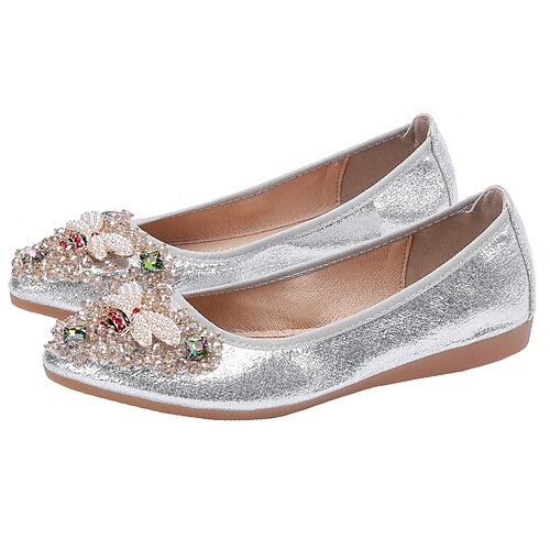 

Women's Flats Formal Shoes Rhinestone Sparkling Glitter Beading Flat Heel Pointed Toe Closed Toe Elegant Sweet Daily Cowhide Loafer Spring Summer Black Silver Gold