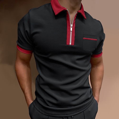 

Men's Polo Shirt Zip Polo Gym golf shirts Turndown Quarter Zip Short Sleeve Sports Designer Solid Colored Patchwork Quarter Zip Spring & Summer Slim Wine Black / Red Black-White Black / Gray White