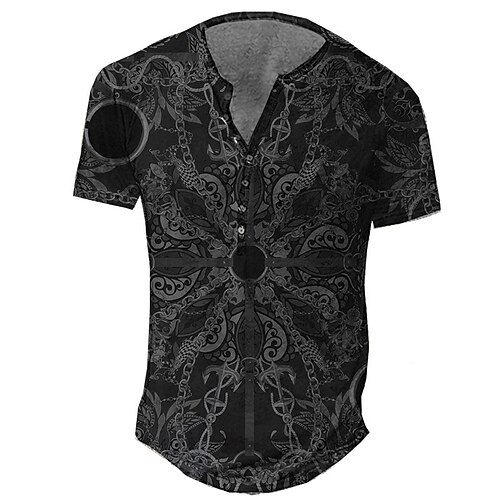 

Men's Henley Shirt Tee T shirt 3D Print Graphic Abstract Plus Size Henley Daily Sports Button-Down Print Short Sleeve Tops Basic Casual Designer Big and Tall Black