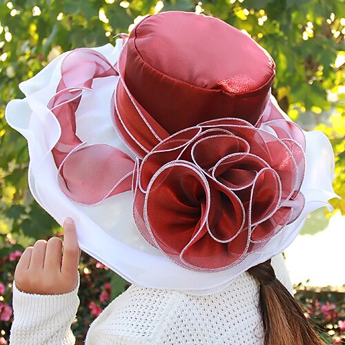 

Kentucky Derby Hat Hats Organza Polyester / Polyamide Bucket Hat Straw Hat Sun Hat Casual Holiday Melbourne Cup Cocktail Royal Astcot Vintage Style Elegant With Appliques Flower Headpiece Headwear