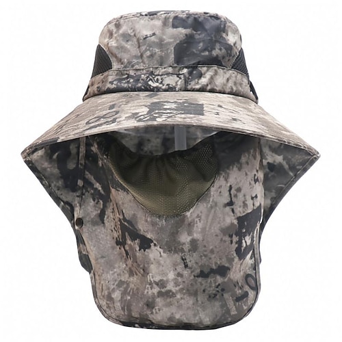 

Men's Women's Sun Hat Fishing Hat Hiking Hat Boonie hat Wide Brim with Face Cover Neck Flap Summer Outdoor UV Sun Protection Sunscreen Anti-Mosquito UV Protection Hat Green camouflage Grey