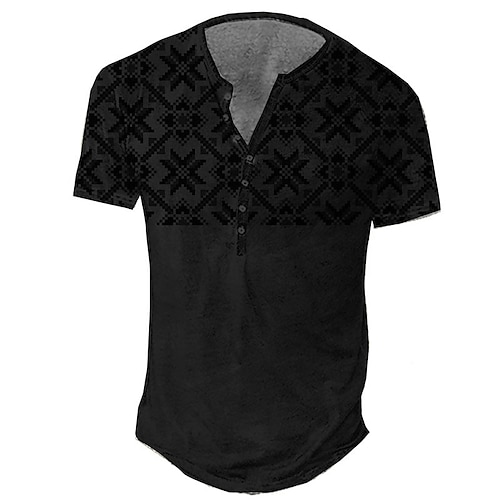 

Men's Henley Shirt Tee T shirt 3D Print Graphic Tribal Plus Size Henley Daily Sports Button-Down Print Short Sleeve Tops Basic Casual Vintage Designer Black Gray