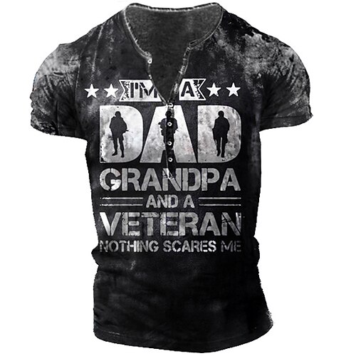 

Men's Henley Shirt T shirt 3D Print Graphic Letter Henley Street Casual Button-Down Print Short Sleeve Tops Basic Fashion Classic Comfortable Black / Sports / Summer