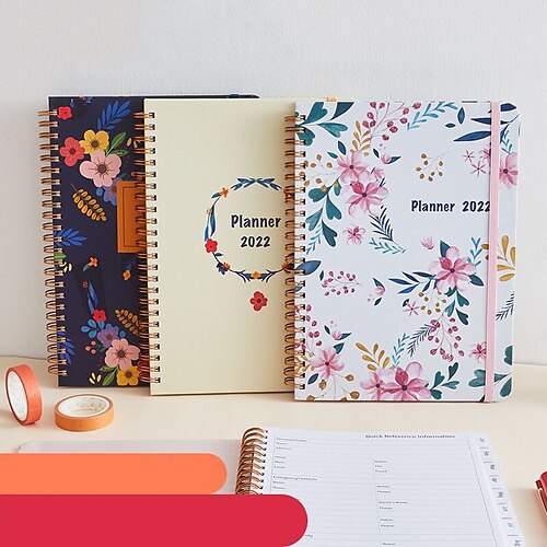 

2023 Spiral Twin-Wire Binding Daily Weekly Monthly Planner A5 5.8×8.3 Inch Classic Paper SoftCover Agenda Double Coil Design Planner 140 Pages for School Office Student