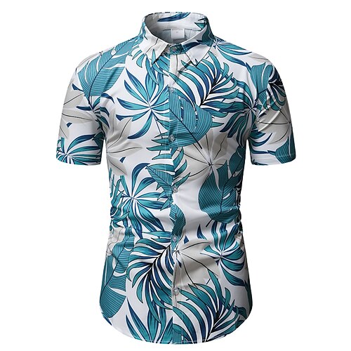 

Men's Shirt 3D Print Leaves Plus Size Turndown Holiday 3D Print Short Sleeve Tops Casual Classic Blue