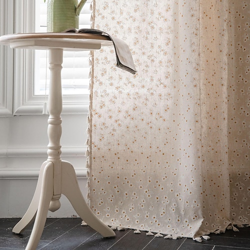 

1 Panel Home Curtain Drapes Cotton Linen Semi-Blackout Room Darkening Ruffle Farmhouse Window Treatments Living Room Bedroom Nursery