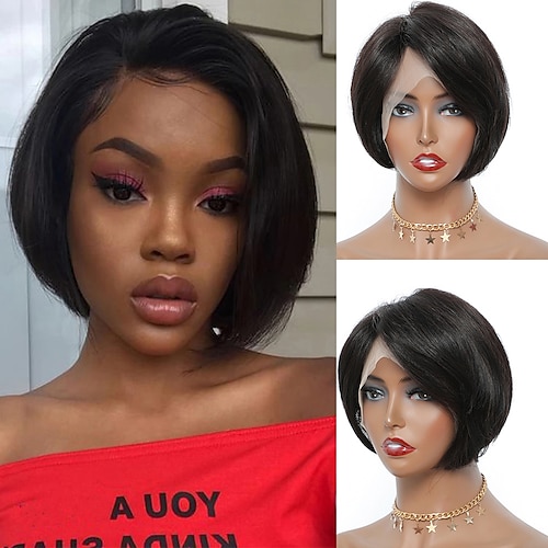 

Straight Short Bob Wig Pixie Cut Wig T Part Lace Front Wig Brazilian Human Hair Wigs For Women 13x4x1 T Part Transparent Lace Wigs Pre-plucked Hairline Wig