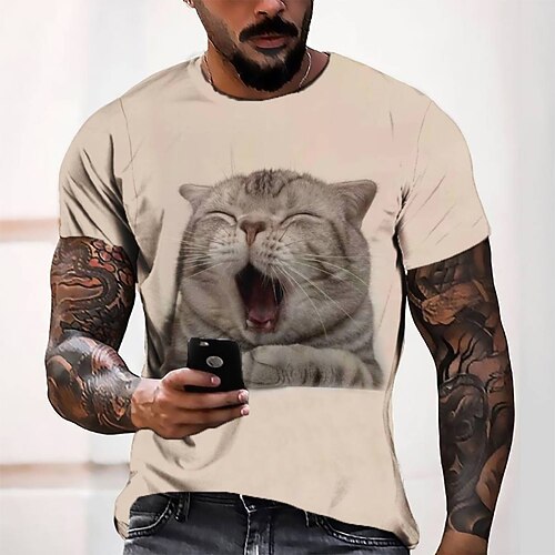 

Men's Tee T shirt 3D Print Graphic Round Neck Casual Daily 3D Print Short Sleeve Tops Fashion Designer Cool Comfortable Beige